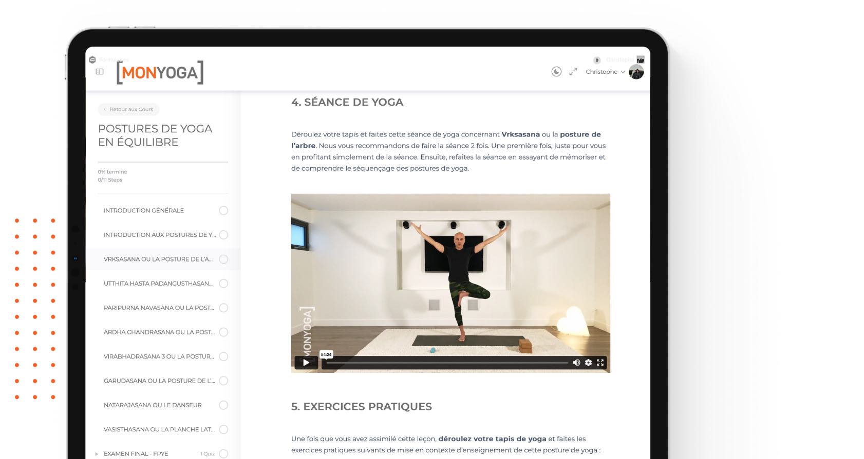 Formations de yoga en ligne sur une tablette - MonYoga
