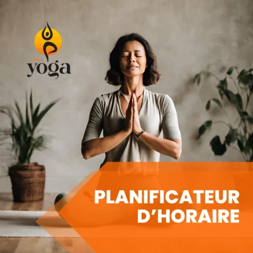 Femme en posture de méditation – Illustration du Planificateur d’Horaire MonYoga pour organiser sa pratique du yoga.
