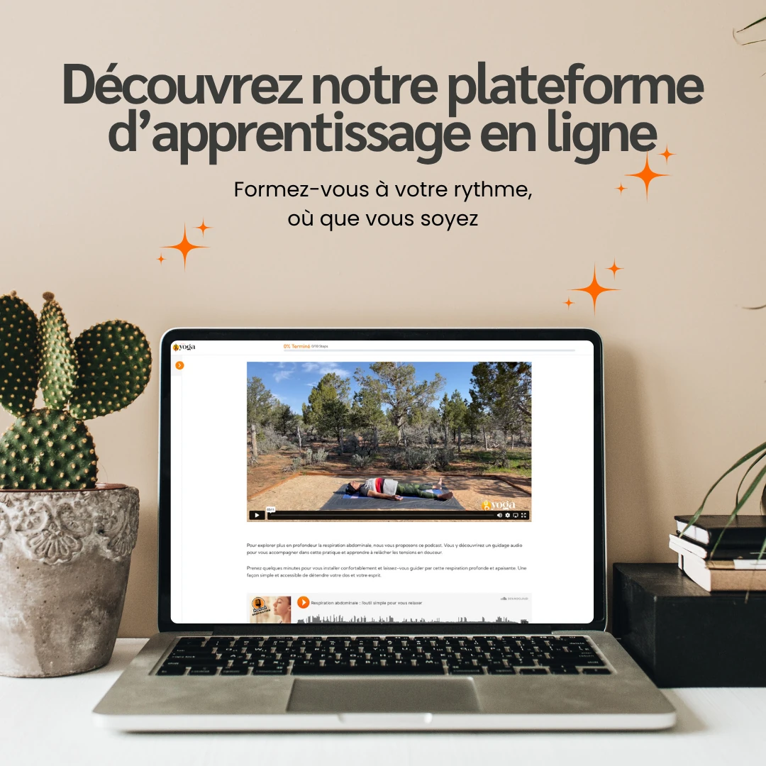 Plateforme d'apprentissage en ligne MonYoga avec vidéos, modules de cours et contenus multimédias