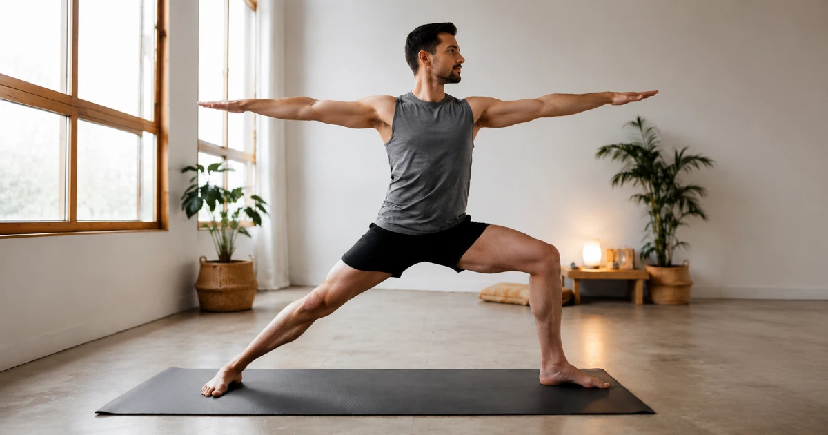 Posture du Guerrier II dans une pratique de Power Yoga