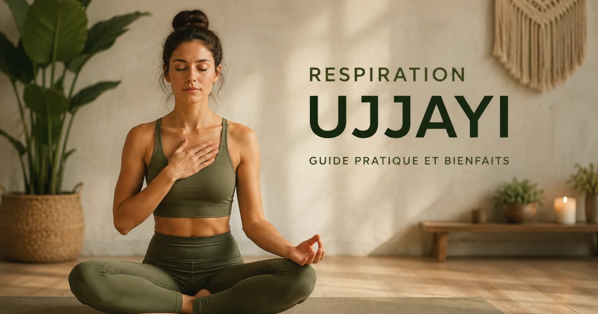Pratiquante réalisant la respiration Ujjayi, une technique de pranayama favorisant une respiration lente et profonde.