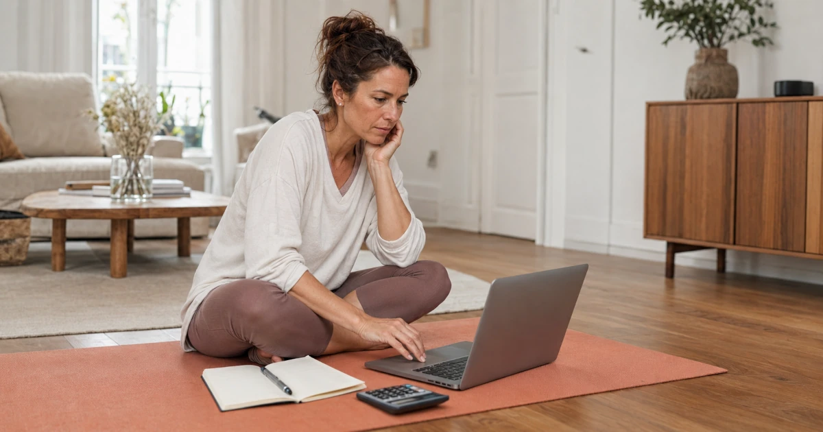 Femme étudiant le financement CPF d’une formation de yoga en ligne
